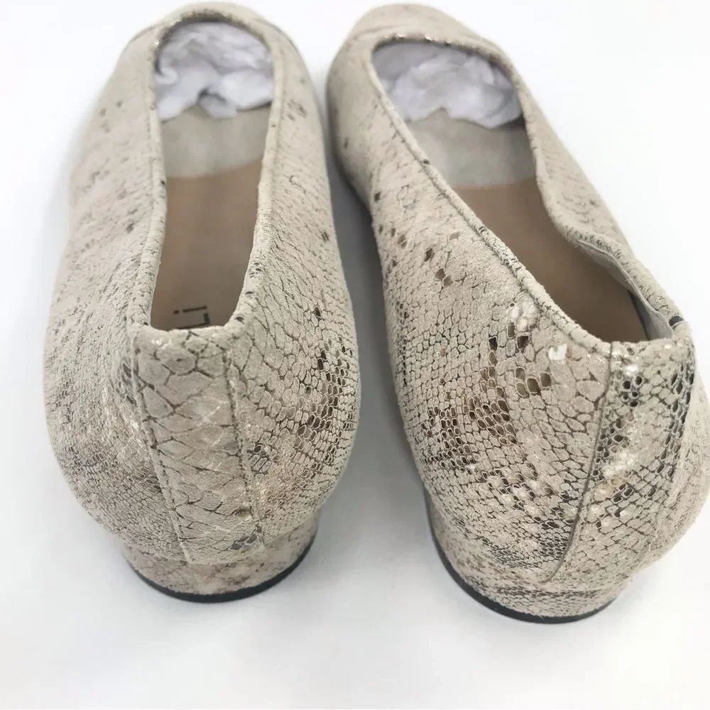 VANELi Tan Metallic Gold Snakeskin Leather Cap Toe Low Heel Classic Ballet Flats